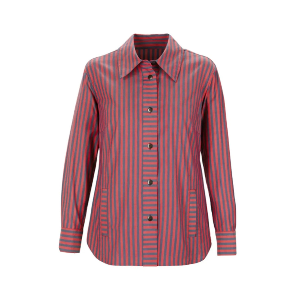 Cabi Regatta Shacket 6083 Women's Size M Red Navy Striped Lightweight Button-Up
